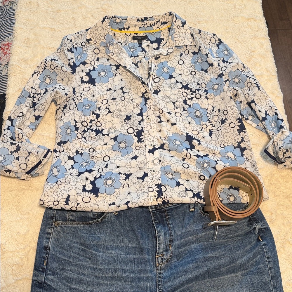Talbots Blue and White Floral Blouse.